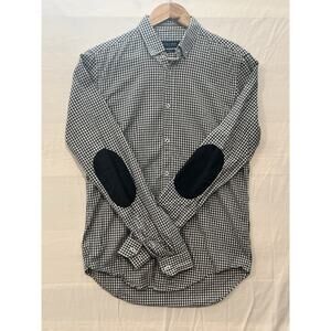 Zara Man Slim Fit Shirt Men’s S Blue Gingham Elbow Patch Button Down